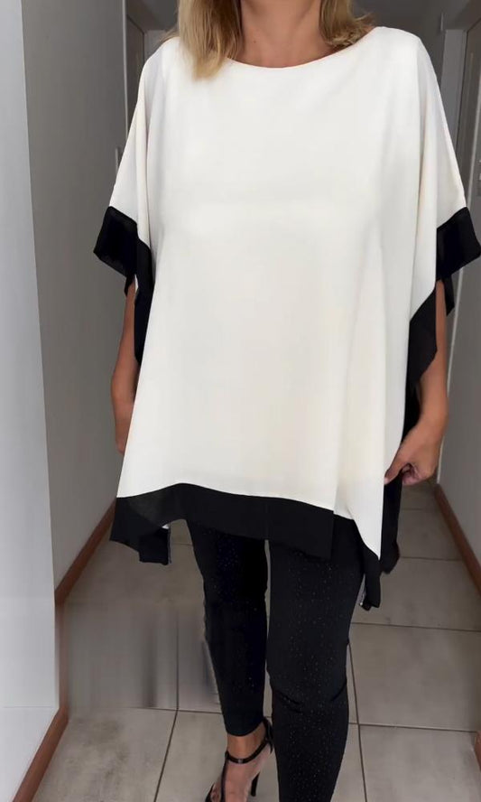 Kontrastfärgad patchwork casual topp