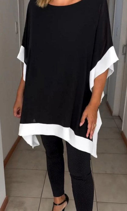 Kontrastfärgad patchwork casual topp