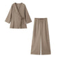 【Produkter med fri frakt】Dams Kimono-Stil Korsa Topp & Avslappnade Byxor Set