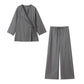 【Produkter med fri frakt】Dams Kimono-Stil Korsa Topp & Avslappnade Byxor Set
