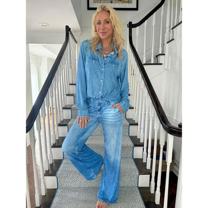 👖50% RABATT! 🌙 Denim Dreams Pyjamas – Mjuk Denim-Look, Bekväm Passform & Perfekt för Loungewear 🛌